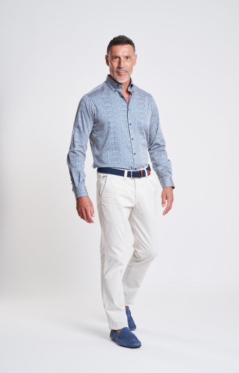 Blue Geometric Cotton Satin Shirt