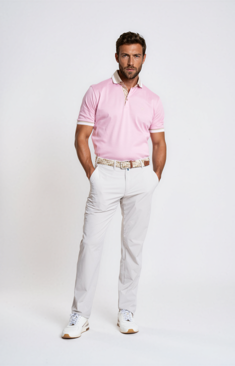 Pink Double Mercerised Piqué Polo with Contrast Details