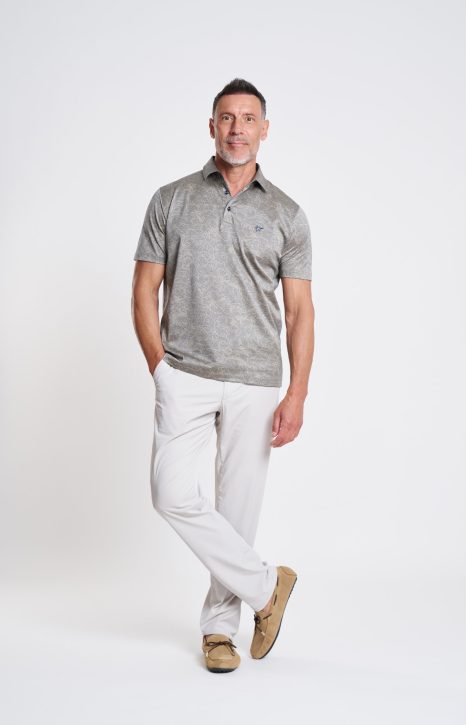 Beige Floral Jacquard Double Mercerised Polo