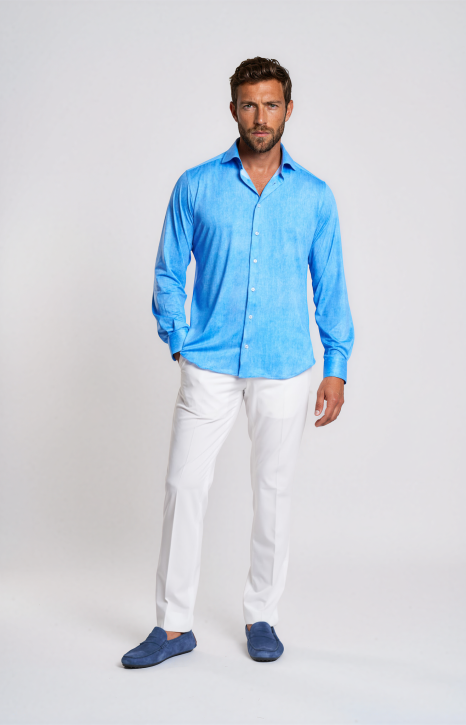 Sky Blue Microfibre Stretch Shirt