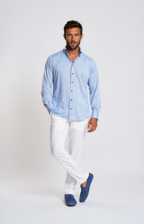 Blue Micro-Print Microfibre Shirt