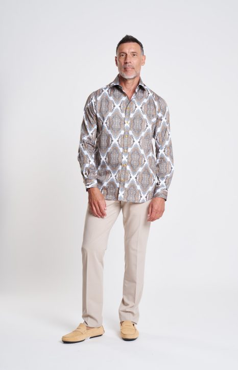 Printed Stretch Cotton Satin Shirt