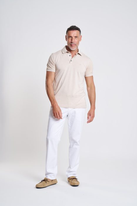 Beige Textured Short Sleeve Polo