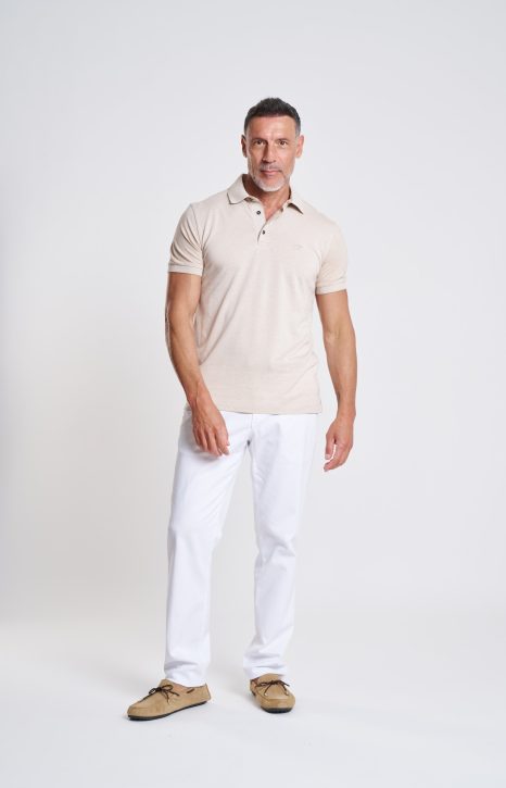 Beige Textured Short Sleeve Polo