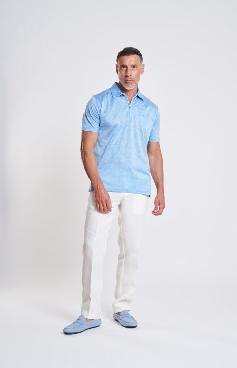 Sky Blue Mercerised Zip Polo