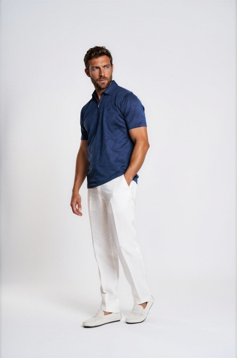Navy Mercerised Zip Polo