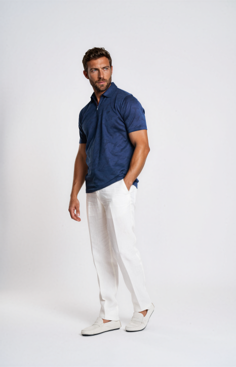 Navy Mercerised Zip Polo