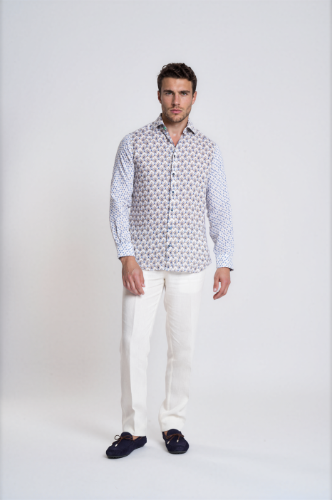 Mixed Print Linen Shirt
