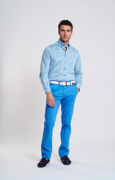 Blue Mosaic Stretch Cotton Satin Shirt