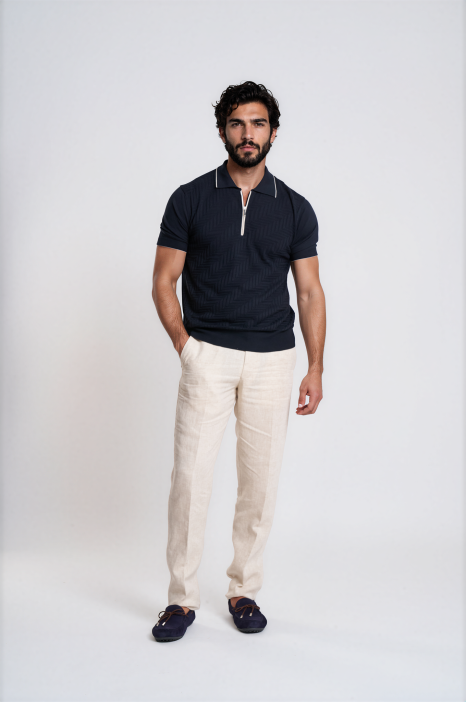 Cotton Silk Jacquard Polo Chevron Pattern