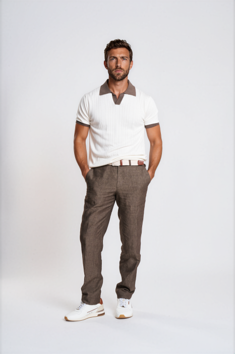 Cream Ribbed Polo
