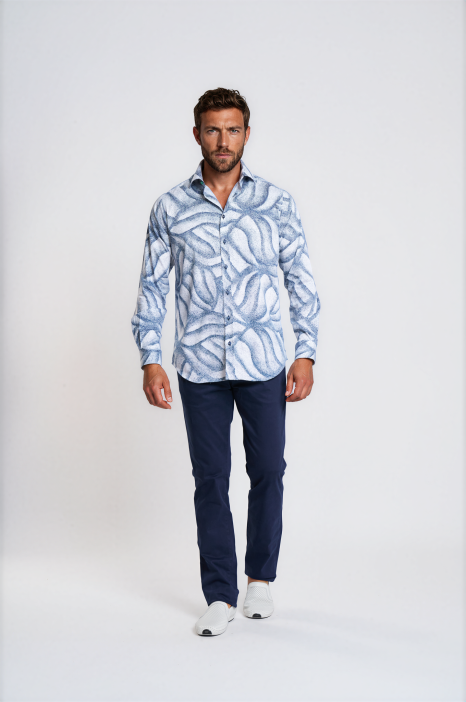 Satin Cotton Shirt with Artistic Abstract Print