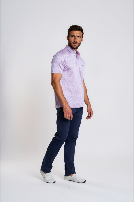 Cotton Silk Polo with Textured Mélange Pattern