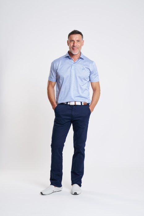 Mercerized Cotton Polo with Interlocking Geometric Pattern