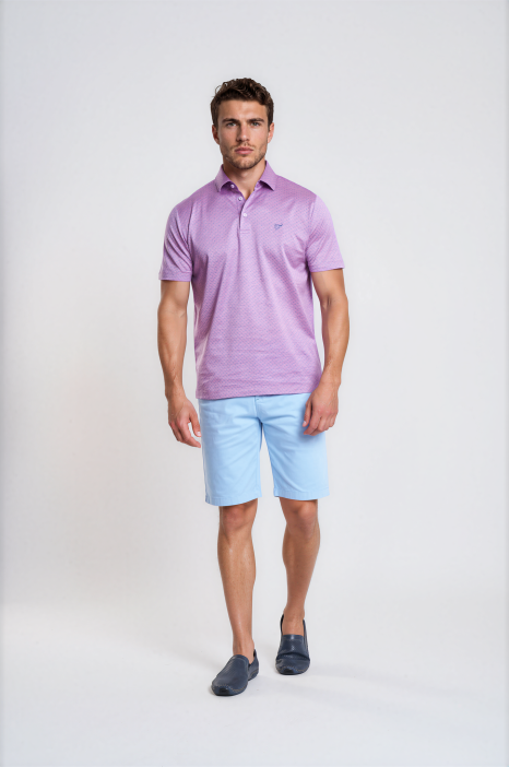 Pink Mercerized Cotton Polo Geometric Micro-Print